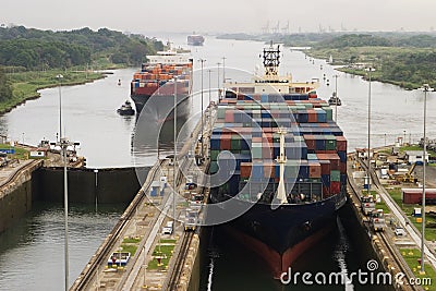 Cargo Ship in Panama Canal