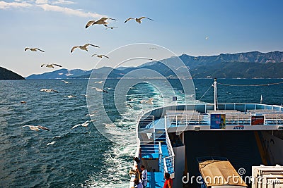 Cargo ship and passengers