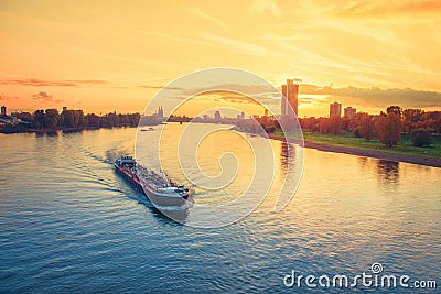 Cargo ship in the river Rhine