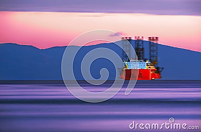 Cargo Ship in Sunset colors