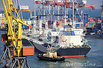 Cargo ship and tug boat