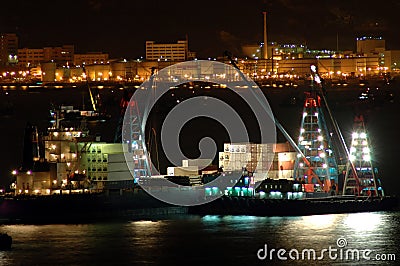 Cargo ships work at night