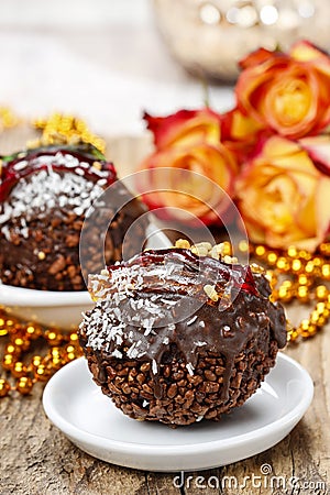 Carnival party dessert: italian round shape chocolate cake