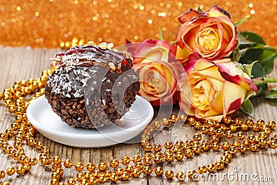 Carnival party dessert: italian round shape chocolate cake