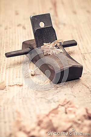 Carpentry of small wood planer closeup