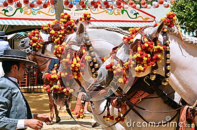Carriage horses with coachman during Seville Spring Festival 201