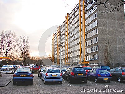 Cars parked in the morning city