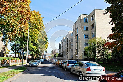 Cars in Zverynas district in Vilnius city autumn time