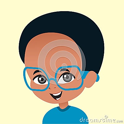 Cartoon African American Boy Wearing Glasse