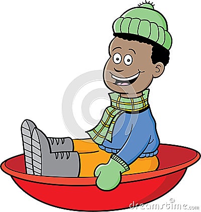 Cartoon Boy Riding A Sled Royalty Free Stock