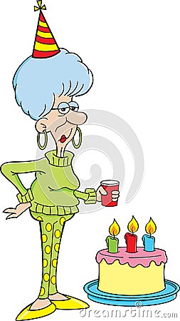 Train Birthday Cake on Cartoon Elderly Women With A Birthday Cake Stock Image   Image