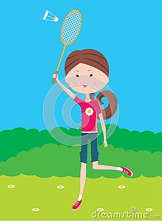 Cartoon Girl Plays Badminton Stock Photo - Im
