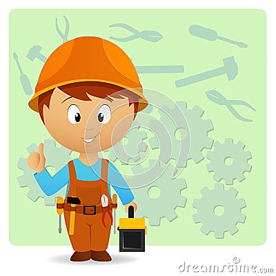 Cartoon Handyman With Tools On Industry Background Royalty Free Stock