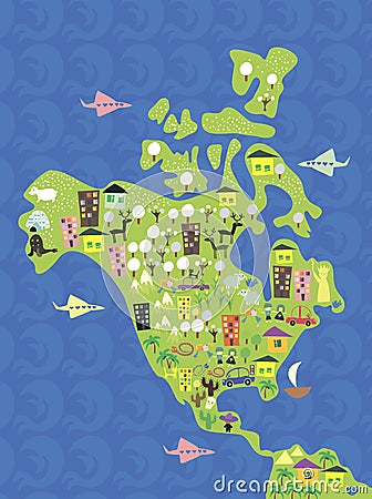 Cartoon Map Of North America In Vector Royalty Free Stock Photo - Image