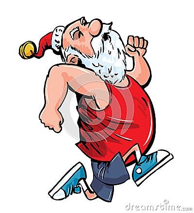 Cartoon Santa Running For Exercise. Royalty F