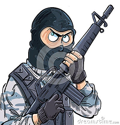 Cartoon SWAT member with a gun