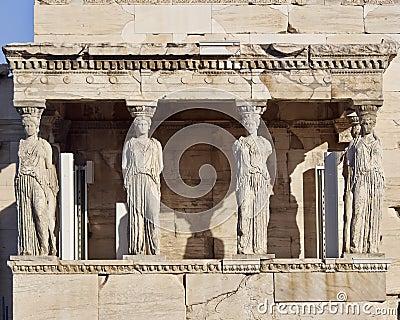 Caryatids ancient statues, erechteion temple, Greece
