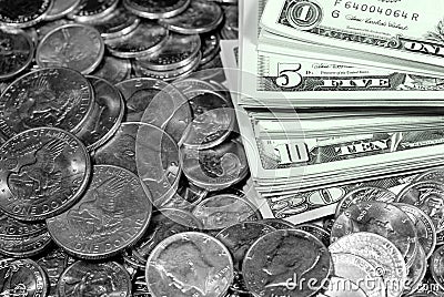 Cash Money Bills and Coins