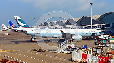 Cathay pacific aircraft at hong kong airport