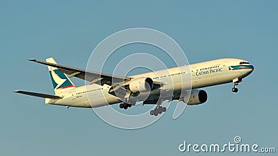 Cathay Pacific Boeing 777 landing at Changi Airport
