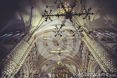 Cathedral interior, gothic style, spanish church