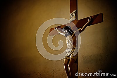 Catholic church and Jesus Christ on crucifix Royalty Free Stock Photo