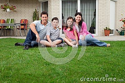 Caucasian family portrait sitting