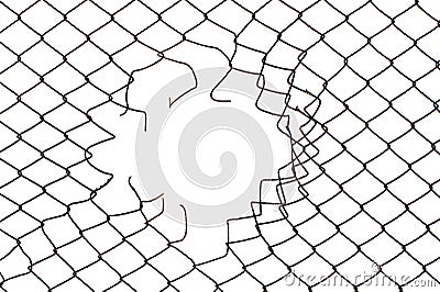 Center hole in the mesh wire fence