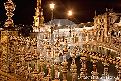 Ceramic fence. Spanish Square (Plaza de Espana) in Sevilla at ni