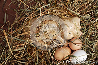 Ceramic Pig on Hay with Eggs