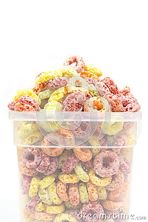 Cereal loops in plastic box