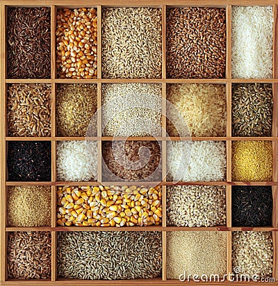 Cereals in wooden box