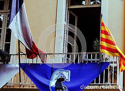 Ceret, flags at City Hall, France