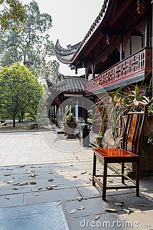 Chair before Chinese ancient building