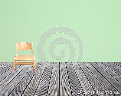 Chair on wood floor and wall paper background