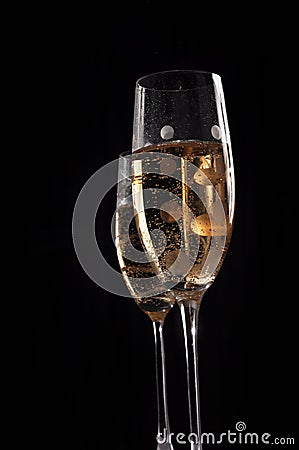 Champage glasses on black background