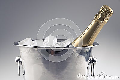 Champagne bottle in ice bucket
