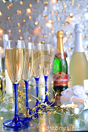 Champagne in glasses,bottles,gift box