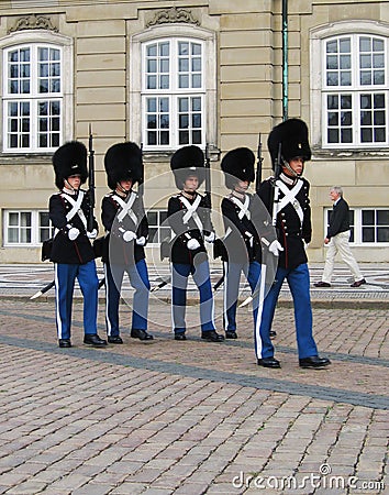 Change of Royal Guards at Amalienborg Castle in Copenhagen, Denmark