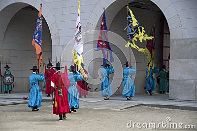 Changing guards performance at Gyeongbokgung Palace Korea