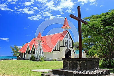Chapel and wooden cross, Cap Malheureux, Mauritius