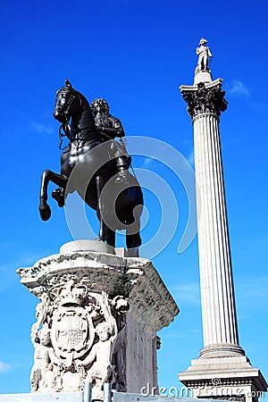 Charles I statue and Nelson’s Column