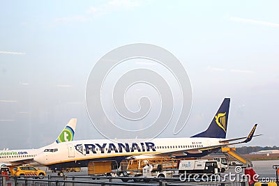 Charter plane of Ryanair at Eindhoven Airport,Holland