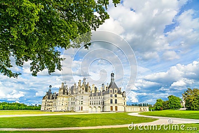 Chateau de Chambord, Unesco medieval french castle and tree. Loire, France