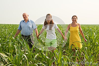 Cheerful family go for a walk