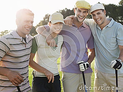 Cheerful Golfers On Golf Course