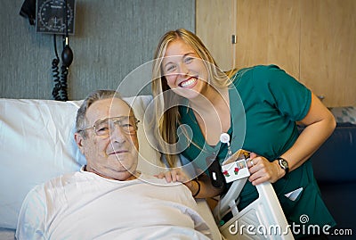 Cheerful healthcare worker with her patient.