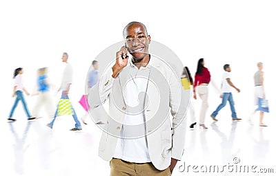 A Cheerful Smart Casual Guy on a Mobile Phone