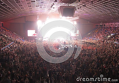 Cheering crowd in a concert hall