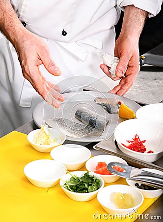 Chef preparing fish